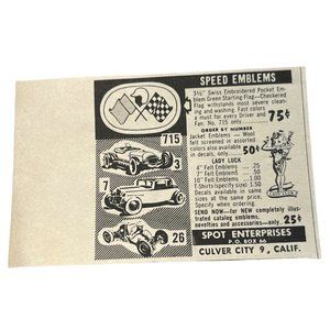 Spot Enterprises Print Ad Vintage 1955 Speed Emblems Starter Flag Culver City CA
